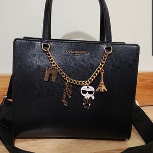 Karl Lagerfeld Black Tote Crossbody With Charm Chain NWT